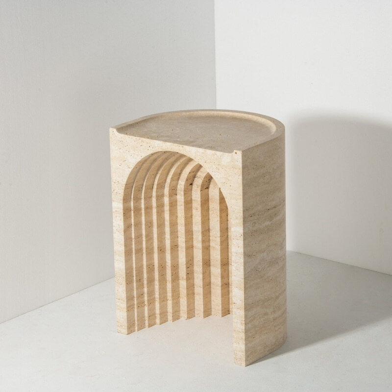 侘寂风简约圆形客厅沙发边几家用小户型网红极简拱门洞石茶几边桌