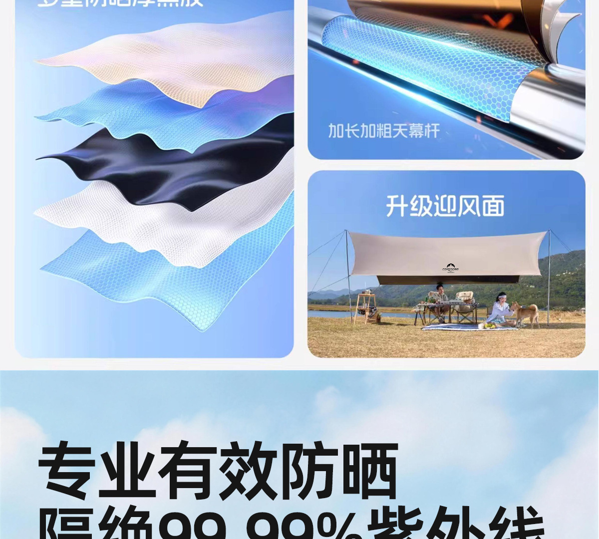 Kuangtu Black-Coated Outdoor Camping Sunshade Tarp, Thickened Sun Protection Coating, Rainproof Large Tarp for Camping