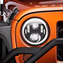 7寸6珠LED全圈B牧马人 越野车改装黄白光天使眼摩托车远近光灯