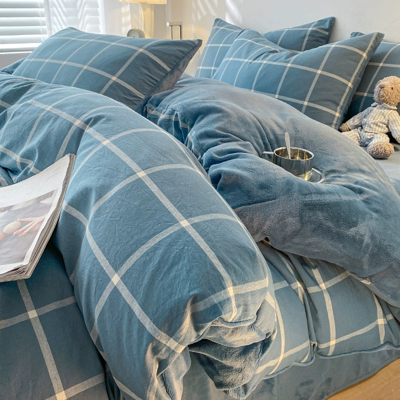 Juego de cuatro piezas de terciopelo de leche de algodón puro 2023 nuevo otoño e invierno más funda de edredón de sábana de terciopelo de coral juego de tres piezas