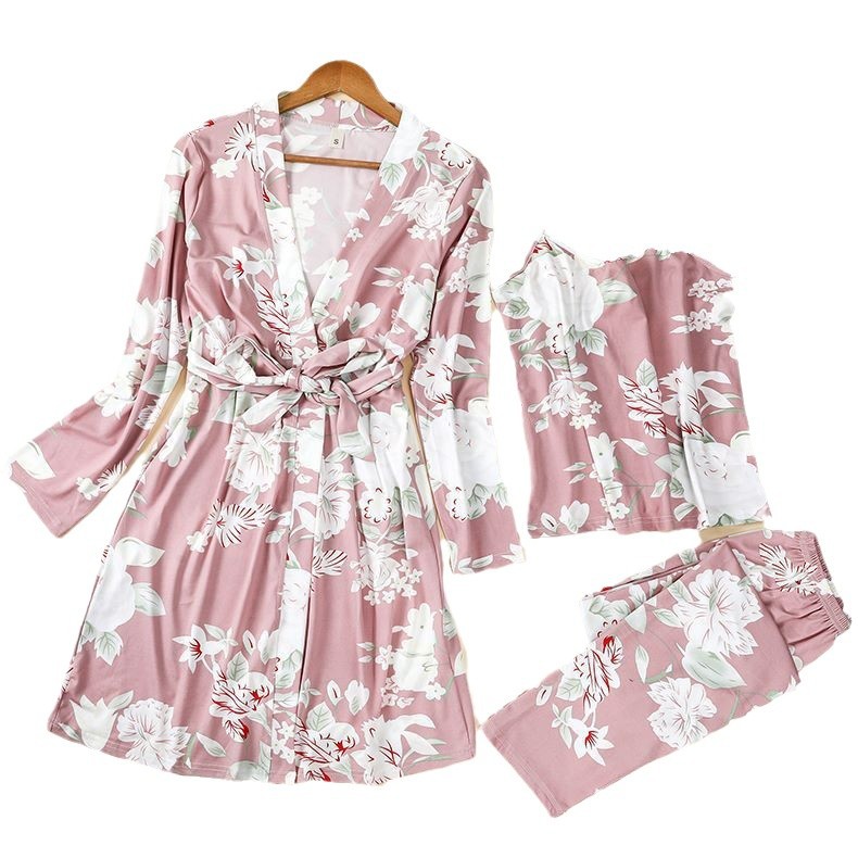 Conjunto de pijama de tres piezas para mujer, camisón de algodón puro, camisola y pantalones largos, estilo transfronterizo, novedad 2025, Amazon.