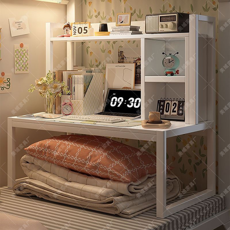 Dormitory Essential: Steel Frame Laptop Desk for Bed, Bay Window Desk for College Students, Bedside Table, Storage Rack, Upper Bunk Computer Desk