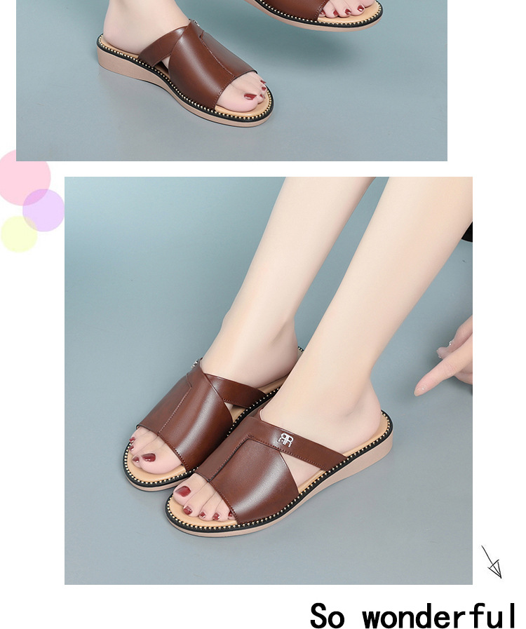 Dép sandal nữ quai chữ V đế mềm da thời trang — nâu chi tiết 12