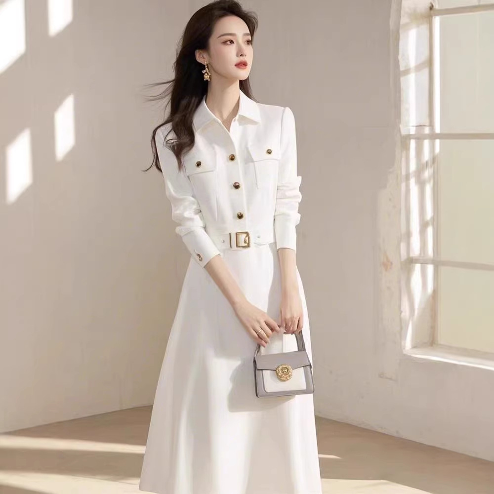 Đầm sơ mi trắng phong cách Pháp thanh lịch dáng suông — trắng chi tiết 4