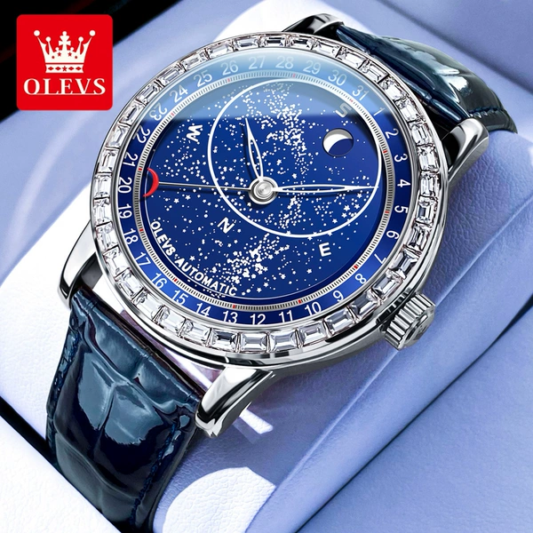 9923 blue leather diamond ring starry sky blue male