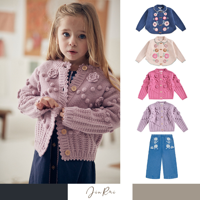 in stock LM Vintage Embroidered Cardigan Popcorn Sweater Wool Blend Jacket Twill Jeans Poncho Sweater