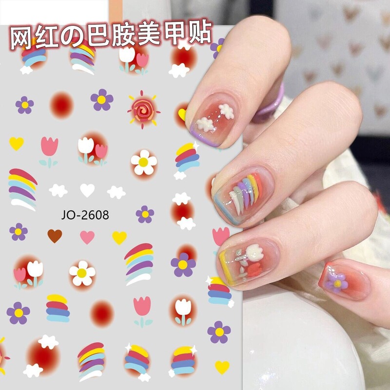 Trendy Summer Dopamine Nail Stickers for Women, Candy-Colored Small Rainbow Cute Fresh Nail Decals