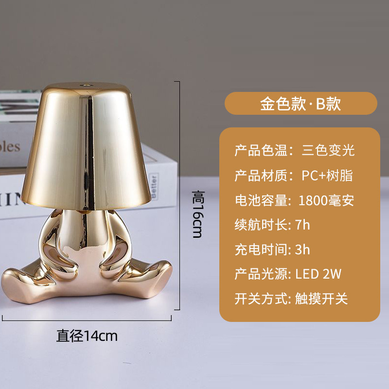 国境を越えた小金人電気スタンド装飾テーブルライトレストランカフェの家庭装飾雰囲気ランプ思考者の小夜灯|undefined