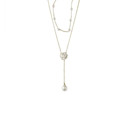 Light luxury niche design double-layer tassel pearl necklace female super fairy temperament camellia clavicle chain necklace wholesale
