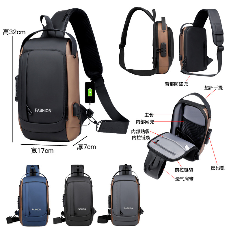 Bolso de hombre bloqueo de contraseña anti-robo bolso de mano de hombre bolsa de alta calidad bolsa de transporte de red transfronteriza bolsa de transporte de hombre bolso de pecho de gran capacidad