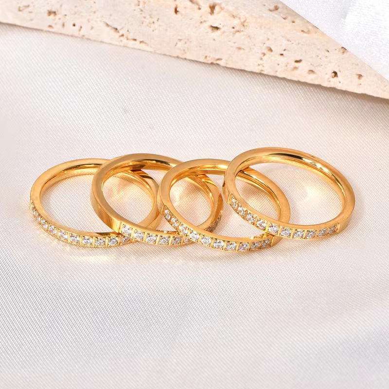 Korean Style Simple Titanium Steel Diamond Ring CNC Female Niche Design Ins Couple Internet Celebrity Elegant Fashion Ring