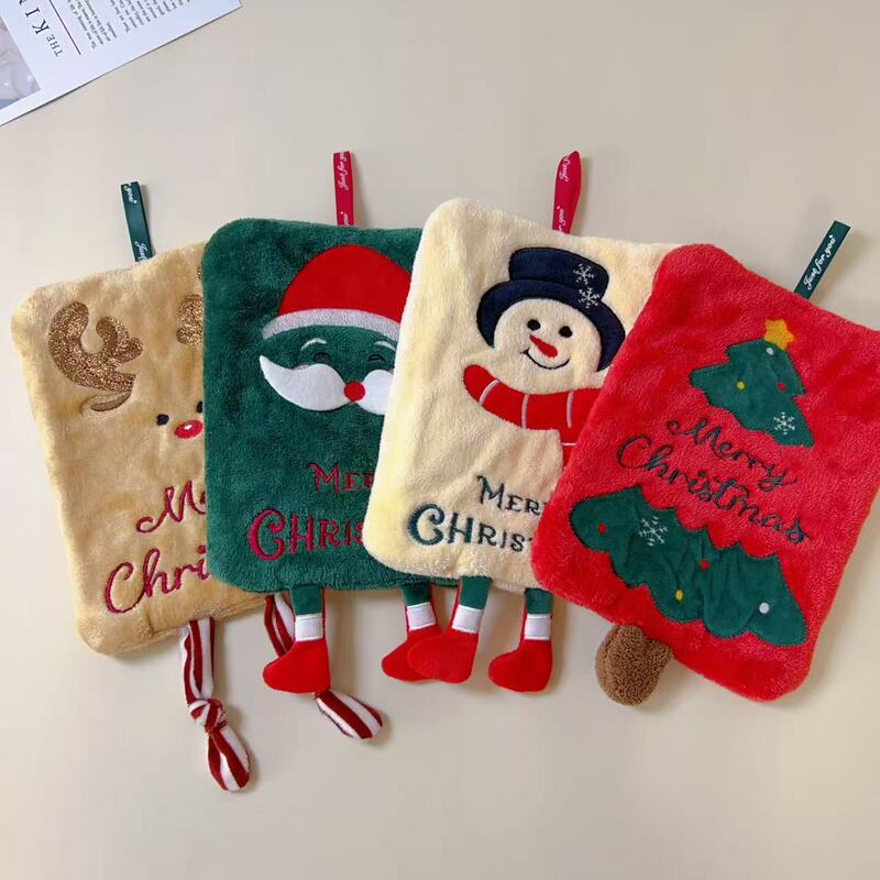 New Christmas Hand Towel Hanging Thickened Coral Velvet Towel Kitchen Absorbent Quick-Drying Rag Cartoon Cross-Border Available