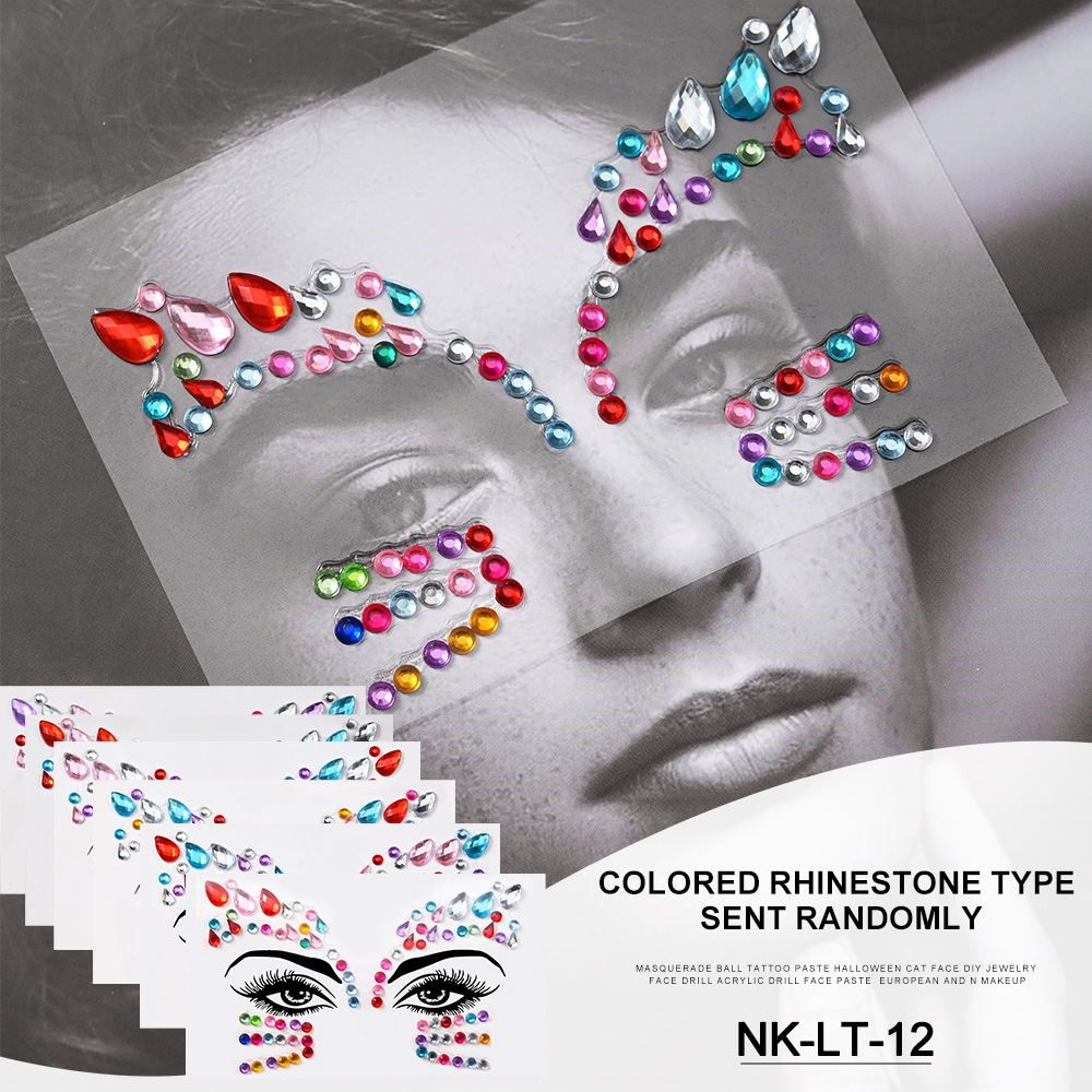 Pegatinas de tatuaje facial pegatinas de cristal pegatinas de cejas pegatinas faciales pegatinas de diamante de agua decoración acrílica estilo europeo y americano