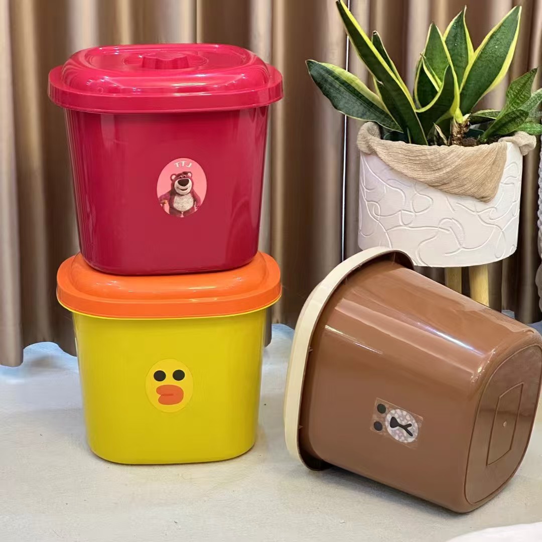 Cartoon Plastic Rice Storage Container for Home Use, Insect-Proof, Moisture-Proof, Sealed Flour and Rice Storage Bin with Printing