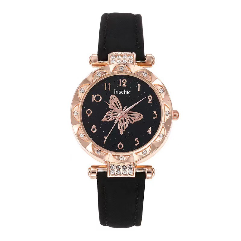 Nueva moda de mujer popular personalizada simple reloj de mujer estudiante versátil diamante mariposa dial reloj de cuarzo
