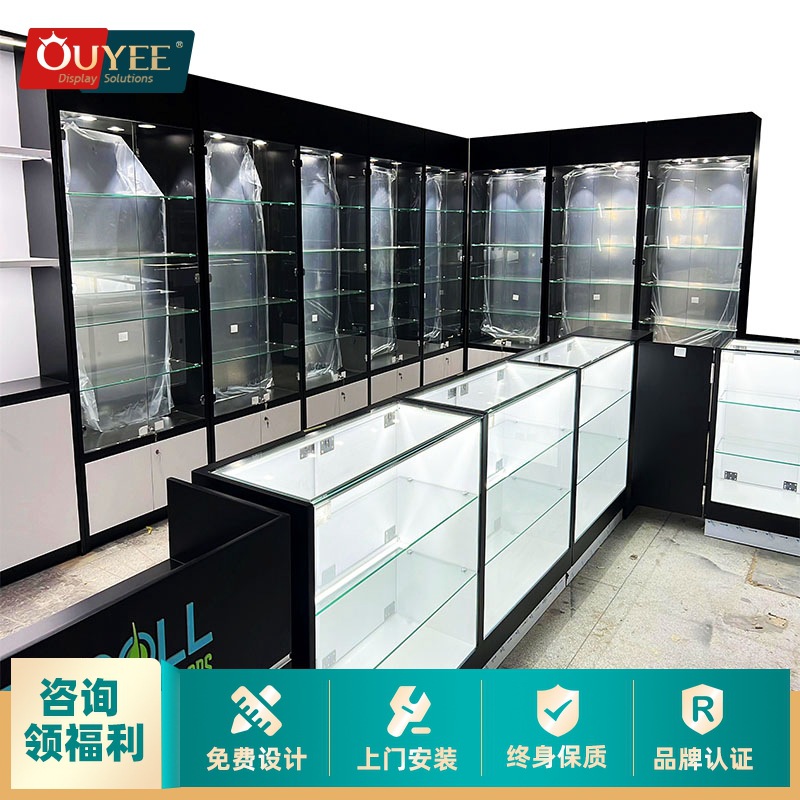 Gabinete de exhibición de vidrio transparente comercial Gabinete de exhibición de productos estantes de exhibición de acrílico multicapa personalizado