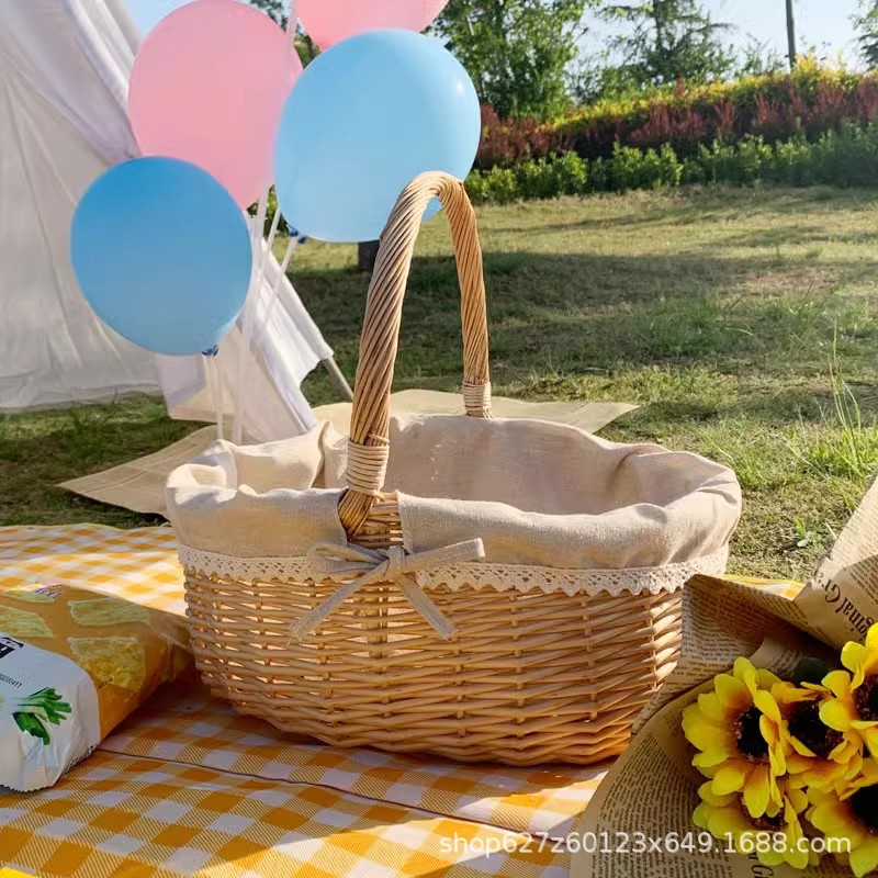Canasta de picnic de ratán de sauce personalizada, cesta de compras ins, cesta de mano tejida, cesta de almacenamiento de juguete, cesta de almacenamiento de frutas