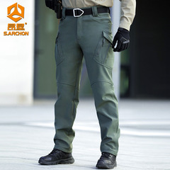 Angken Spring and Autumn Velvet Soft Shell Tactical Pants Men's Windproof IX9 Military Fan Outdoor Overalls Stretch Straight Training Pants
