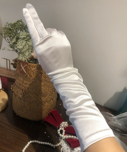Wedding gloves new style retro satin simple medium length white gloves wedding dress dinner wedding ceremony photography 1103