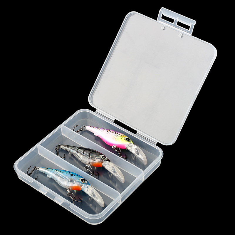 路亚饵盒PP高透明塑料盒翻盖透明长方形连体翻盖小盒107*107*17mm