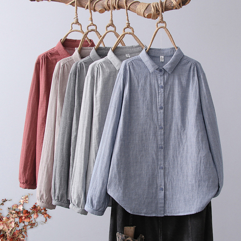 Pure Cotton Retro Houndstooth Shirt for Women, Double-Layer Cotton Gauze Long-Sleeve Shirt, New Versatile Shirt for Spring and Autumn Pure Cotton Retro Houndstooth Shirt for Women, Double-Layer Cotton Gauze Long-Sleeve Shirt, New Versatile Shirt for Spring and Autumn