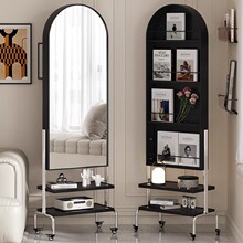 可移动全身镜落地镜家用收纳置物架杂志架卧室试衣镜旋转穿衣镜子