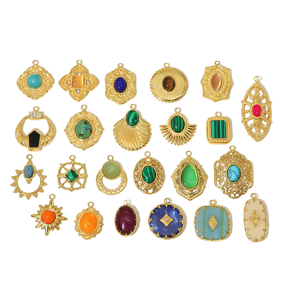 DIY colgante de piedra natural accesorios 18K chapado al vacío collar de acero de titanio pendientes productos semiacabados accesorios fábrica al por mayor