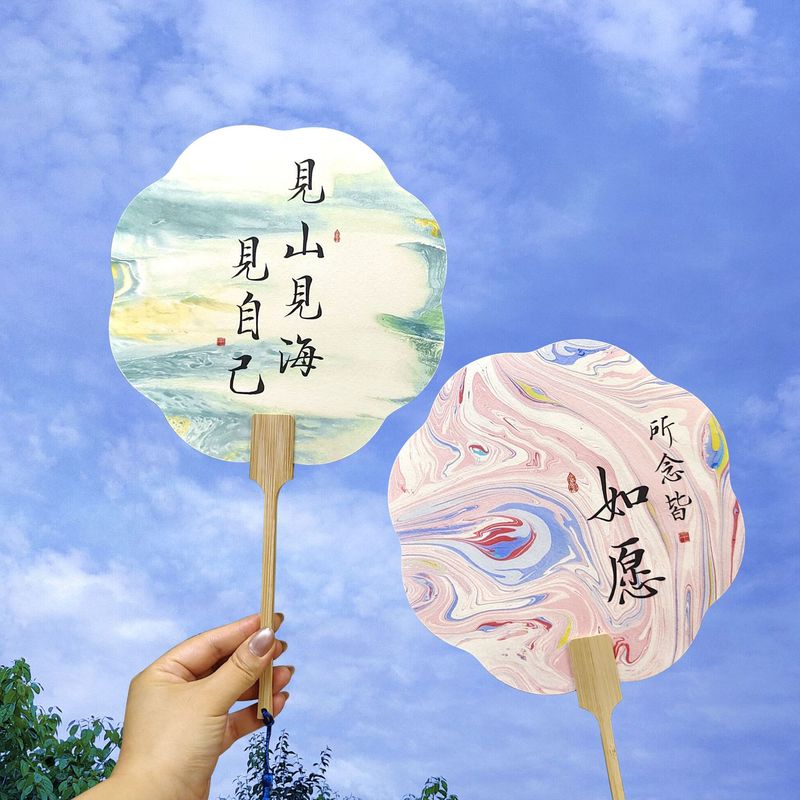 模造漂白漆仕上げ扇子 PVC クリエイティブ模造漂白漆パターン書道言葉漆扇子風景写真文化創造扇子|undefined