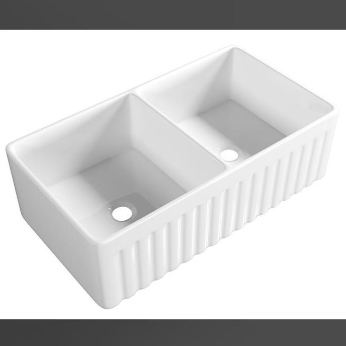 Cocina americana retro fregadero de cerámica de tierra refractaria grande fregadero de un solo tanque blanco versión frontal lavabo empotrado fregadero