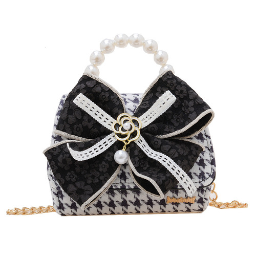 Children's Bags for Girls, New Pearl Chain Cute Shoulder Bag, Princess Butterfly Bow Handheld and Crossbody Bag