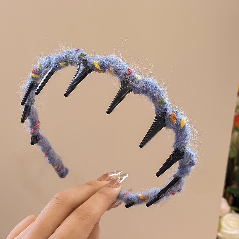 Colorido lana ondulado banda de cabello para mujeres 2024 nuevo tipo con dientes antideslizante de alta sensación de banda de cabeza craneal alta clip para el cabello roto