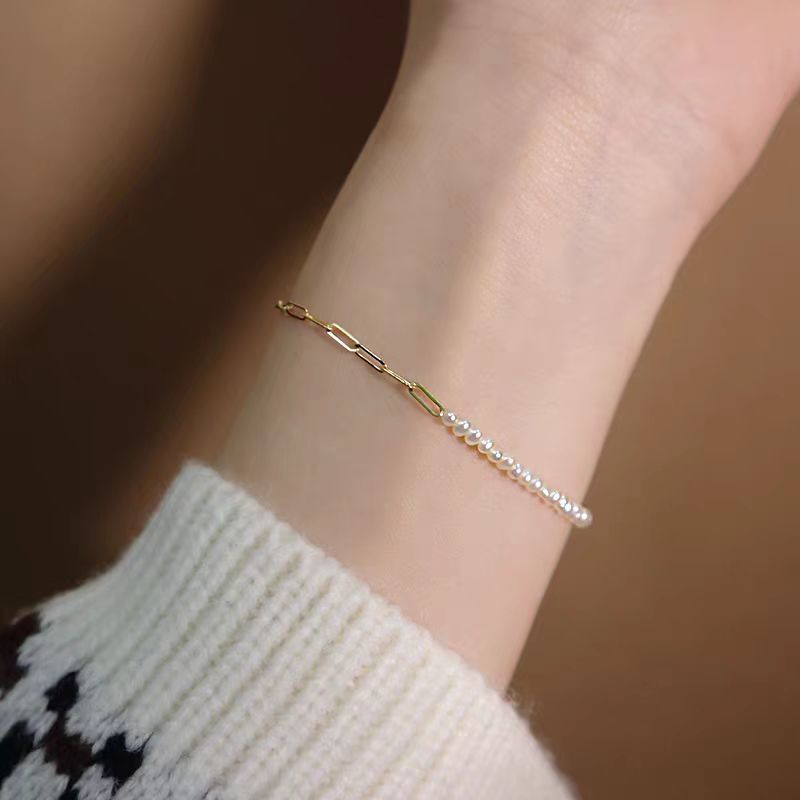 Extremely Fine Baby Shijia Pearl Asymmetric Light Luxury Bracelet Niche High-Level Strong Light Alien Fresh Water Pearl Bracelet