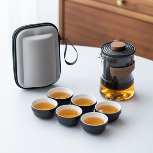 Travel tea set suit portable outdoor camping ceramic Express Cup one pot six cups business activity gift LOGO