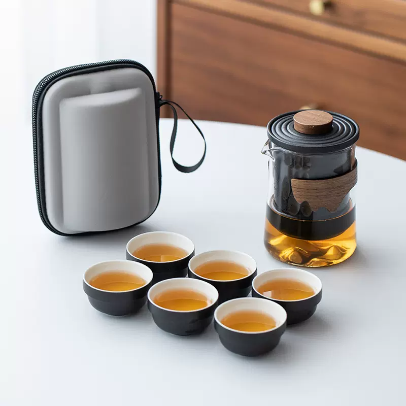 旅行茶具套装便携式户外露营陶瓷快客杯一壶六杯商务活动礼品LOGO