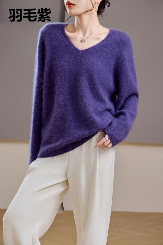【起毛シリーズ】カシミヤ5% ウール95% ラウンドネック/Vネック シームレス起毛カシミヤセーター レディース セーター 25年新作|undefined