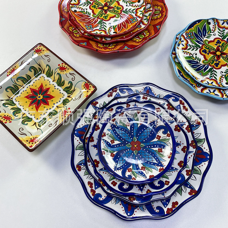 Bohemian plate household Western plate steak plate creative ceramic tableware plate dish art plate dessert plate