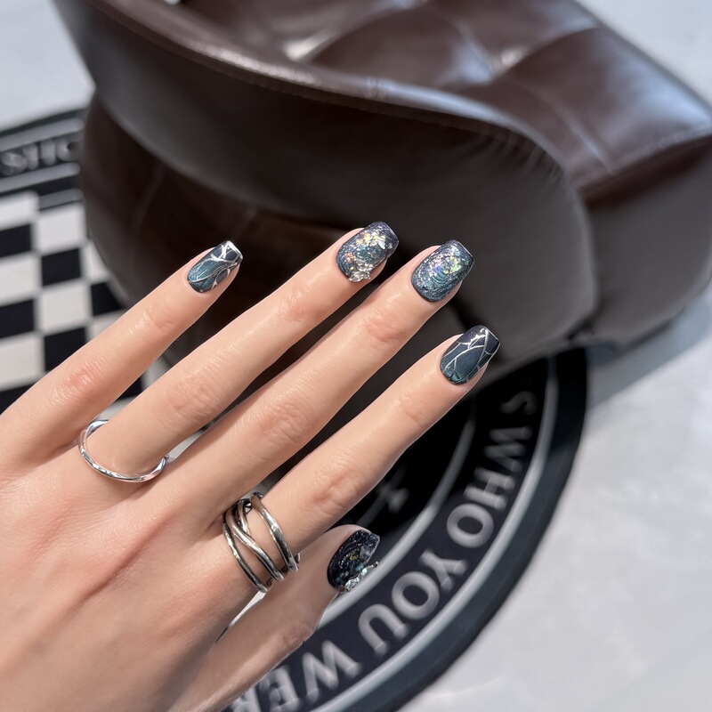Dai Risen [Galaxy Butterfly] Swirl Galaxy Purple Blue Cat Eye Ins Wearable Nail Pure Handmade Hand-Painted Short Nail Art