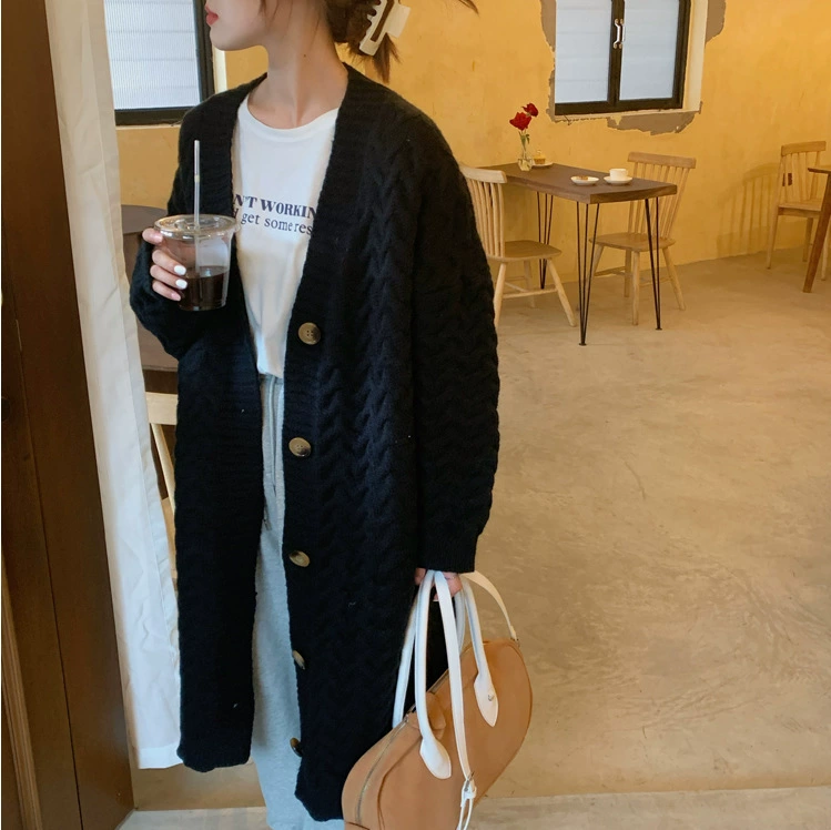 Длинный демисезонный свитер, knitted jacket, средняя длина, оверсайз, коллекция 2023, корейский стиль, западный стиль
