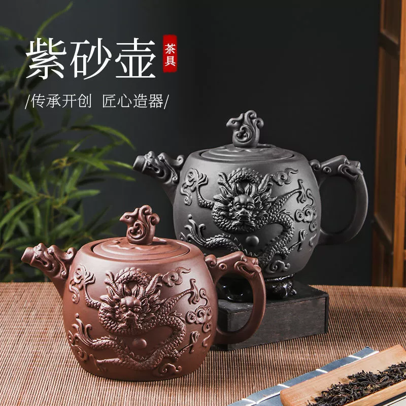 Big capacious ceramic teapot, dragon and phoenix
