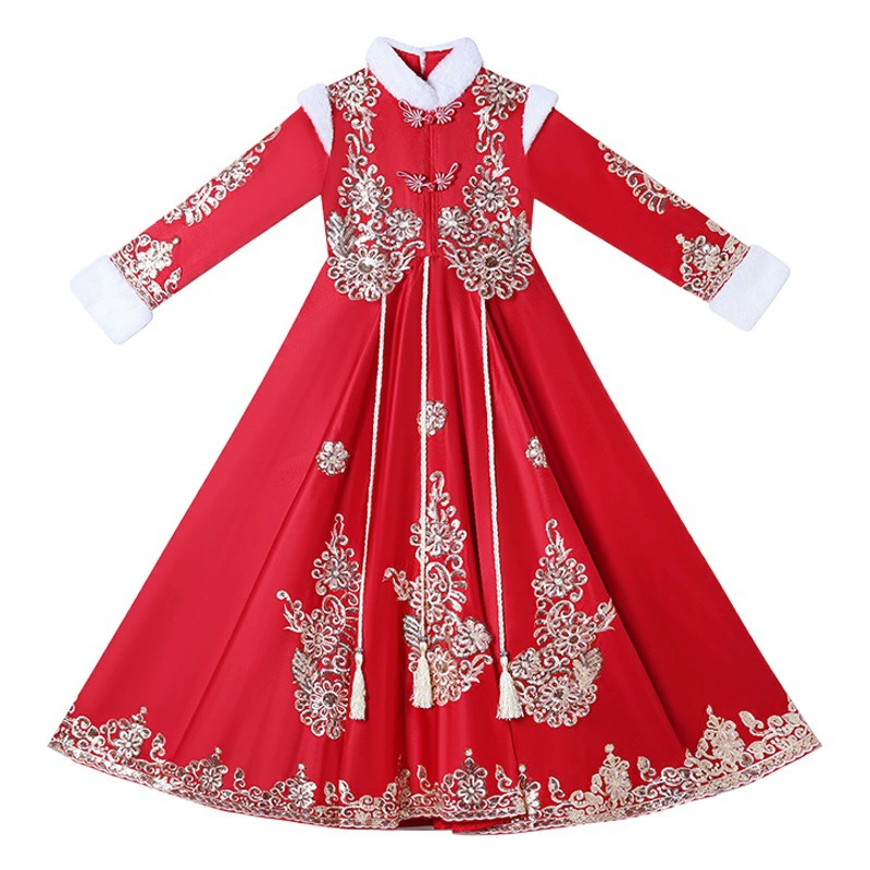 Новинка 2026: Зимний комплект для девочек в стиле принцессы Ханьфу, праздничный наряд на Новый год, зимний костюм Тан, праздничная одежда.