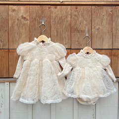 Korean Version Ins Baby Toddler 3D Mesh Flower Onesie Crawling Dress Baby Newborn Princess Skirt