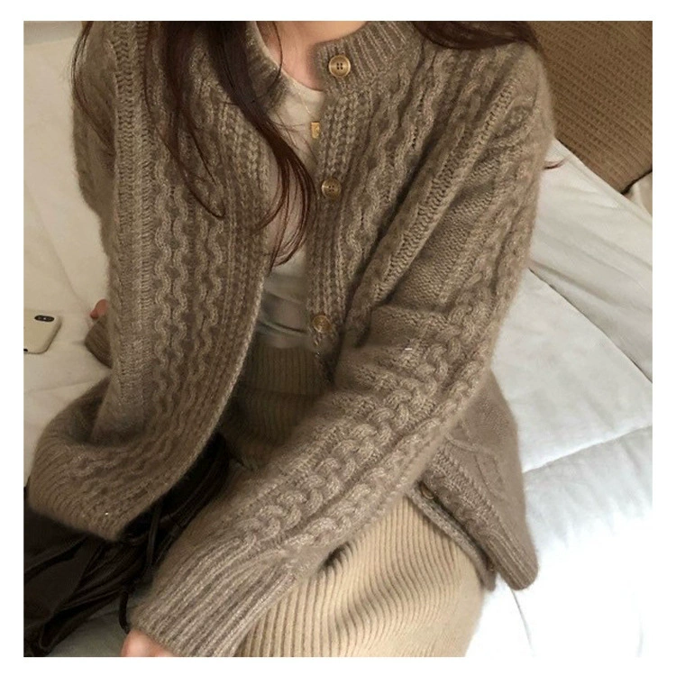 Кардиган женский из кашемира, толстая Wool Blend, осенние сплошные цвета