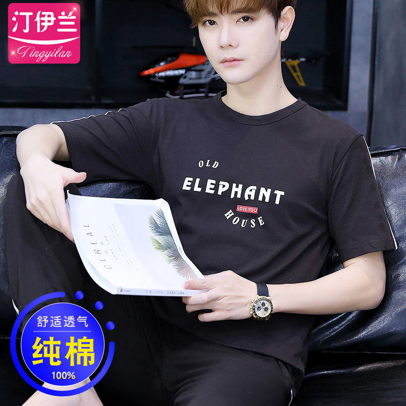 Internet celebridad cardigan pijamas casuales de los hombres de algodón de verano Delgado pantalones de manga corta traje ropa de casa de verano