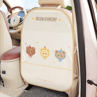 Car anti-kick pad rear car seat back storage bag hanging bag seat back storage rack anti-wear anti-dirty pad (Chair back anti-kick pad) - hat-bear-anti-kick-storage