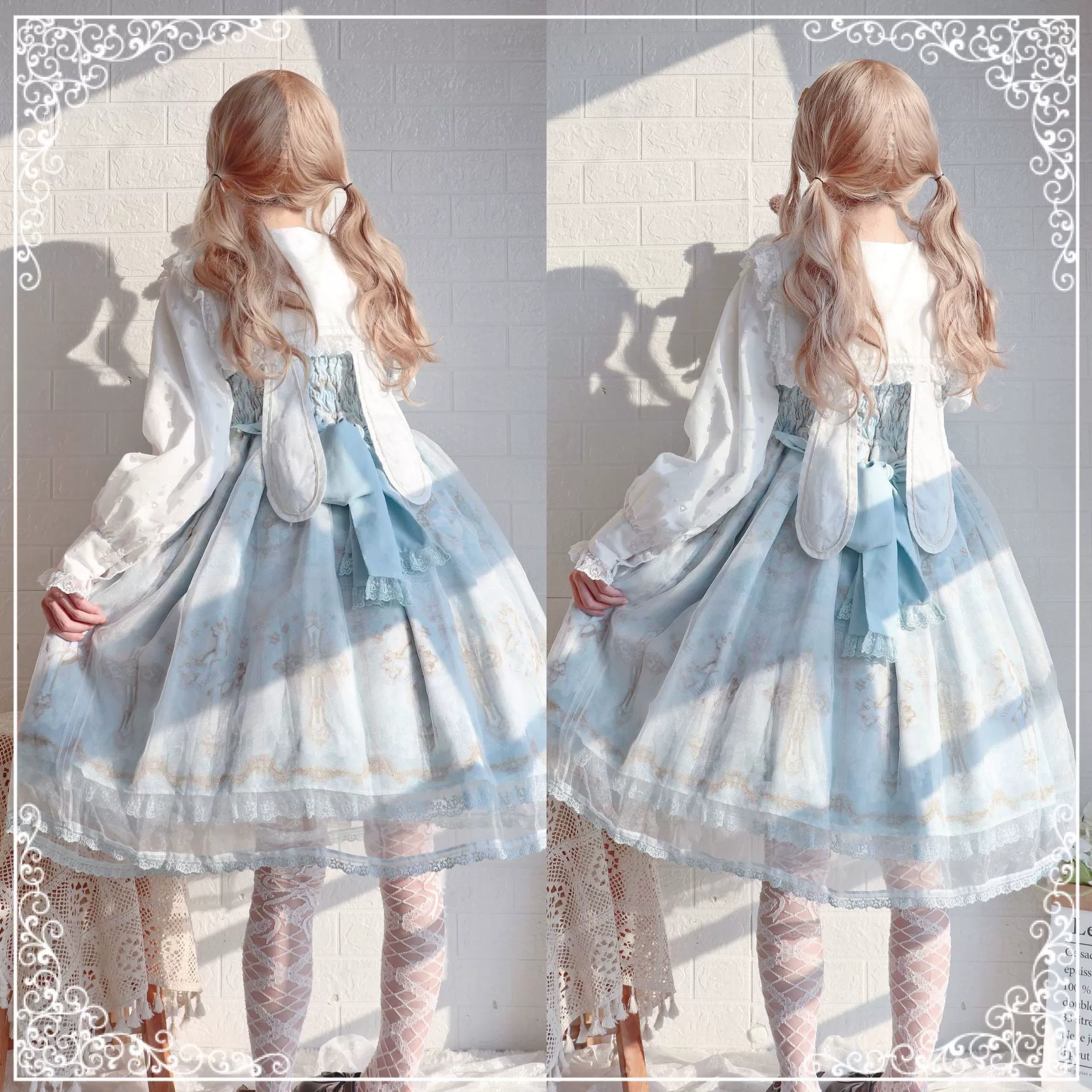 Настоящий выстрел оригинальный дизайн Весна и осень с длинными рукавами LOLITA * Милая * кроличьи уши темно-синий воротник внутренняя рубашка