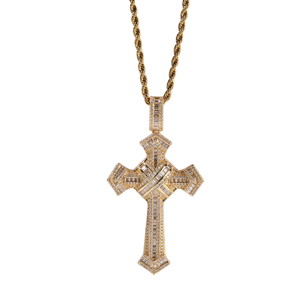 Collier tendance pour homme avec pendentif en croix en cuivre incrusté de zircons, bijou simple et personnalisé_voghion.com