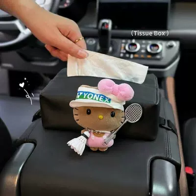 Car tissue box/set – Back Bowknot Car Decoration - standard-white-hat-badminton-set-pink-doudou-eyes-kt