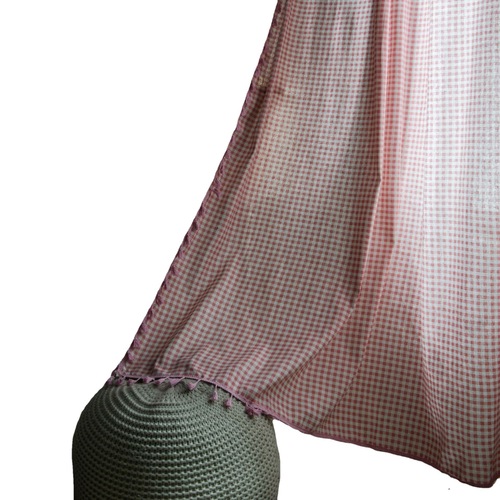 Finished curtain pink plaid tassel Japanese style small window kitchen curtain cotton and linen semi-shading bay window single piece factory direct sale