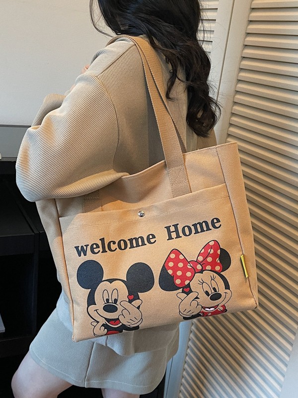 Bolsa de lona de gran capacidad de dibujos animados de mujeres nuevas bolsas de compras portátiles de viaje diario bolsas de almuerzo de hombro