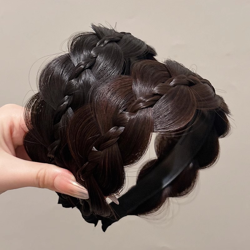 Anchos bordes trenzados de pescado pelucón de cabello para mujer cubierta cabello blanco broche de cabello con dientes antideslizante cubierta artefacto